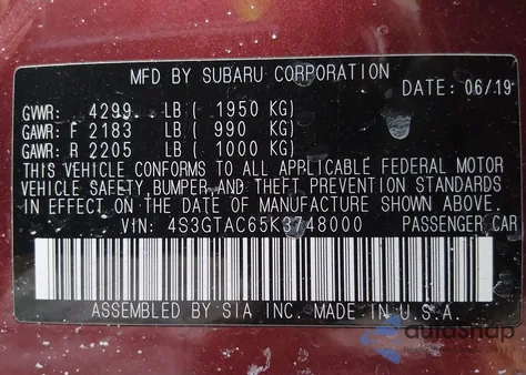 2019 Subaru Impreza 2.0I Premium из США, поврежденный, VIN 4S3GTAC65K3748000